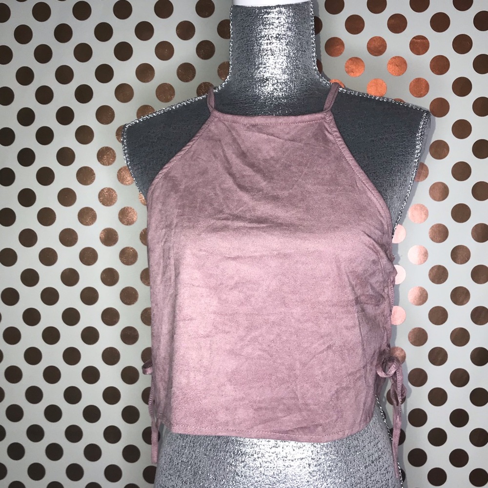 New Faux Halter Crop Suede Top